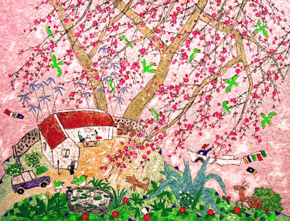 Green Birds on Pink(L)